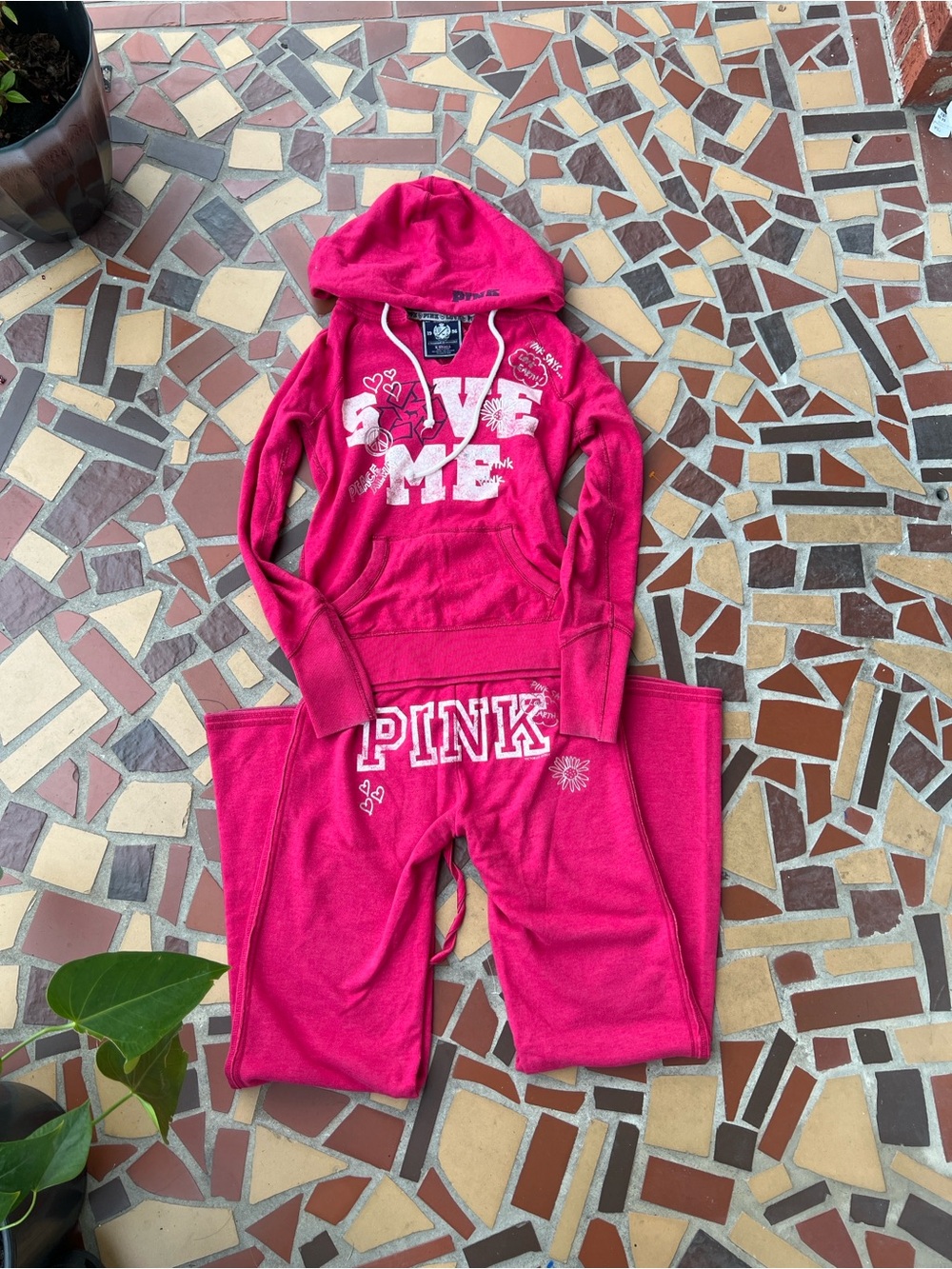 Y2K Style Rare PINK Victoria's Secret Bright Pink Hoodie & Joggers Set